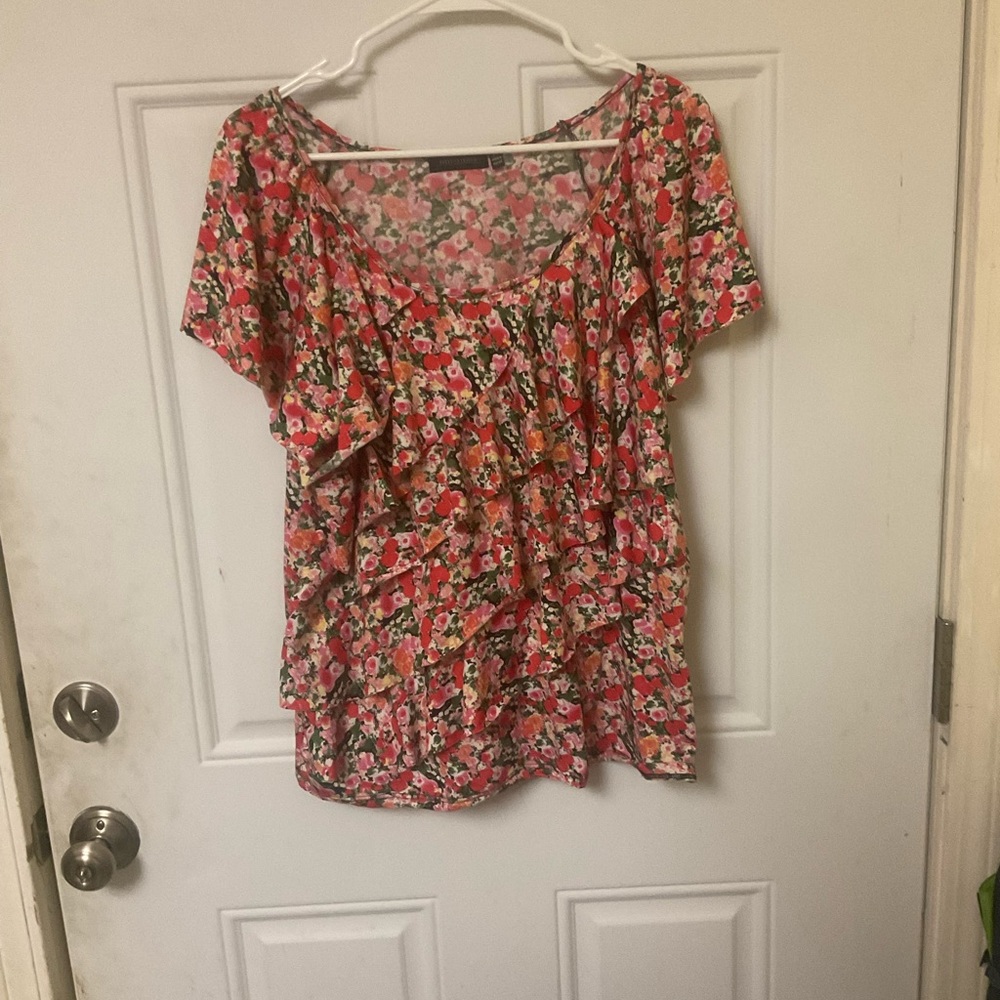 Notations Flower Print Ruffle Blouse